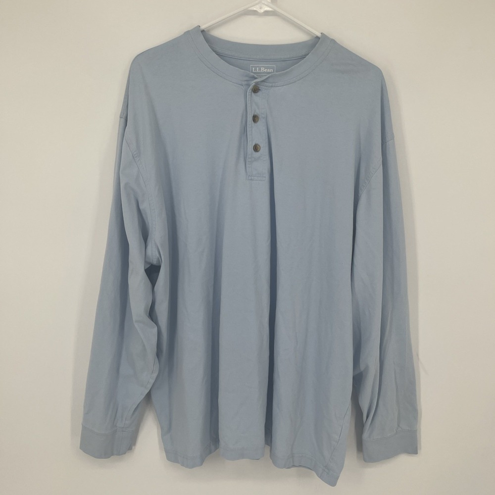 LL Bean Henley Mens XXL Regular Blue Long Sleeve 100% Cotton Traditional Fit